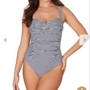 NipTuck Joanne Nautical Striped One-Piece Swimsuit Navy Blue White Size 6